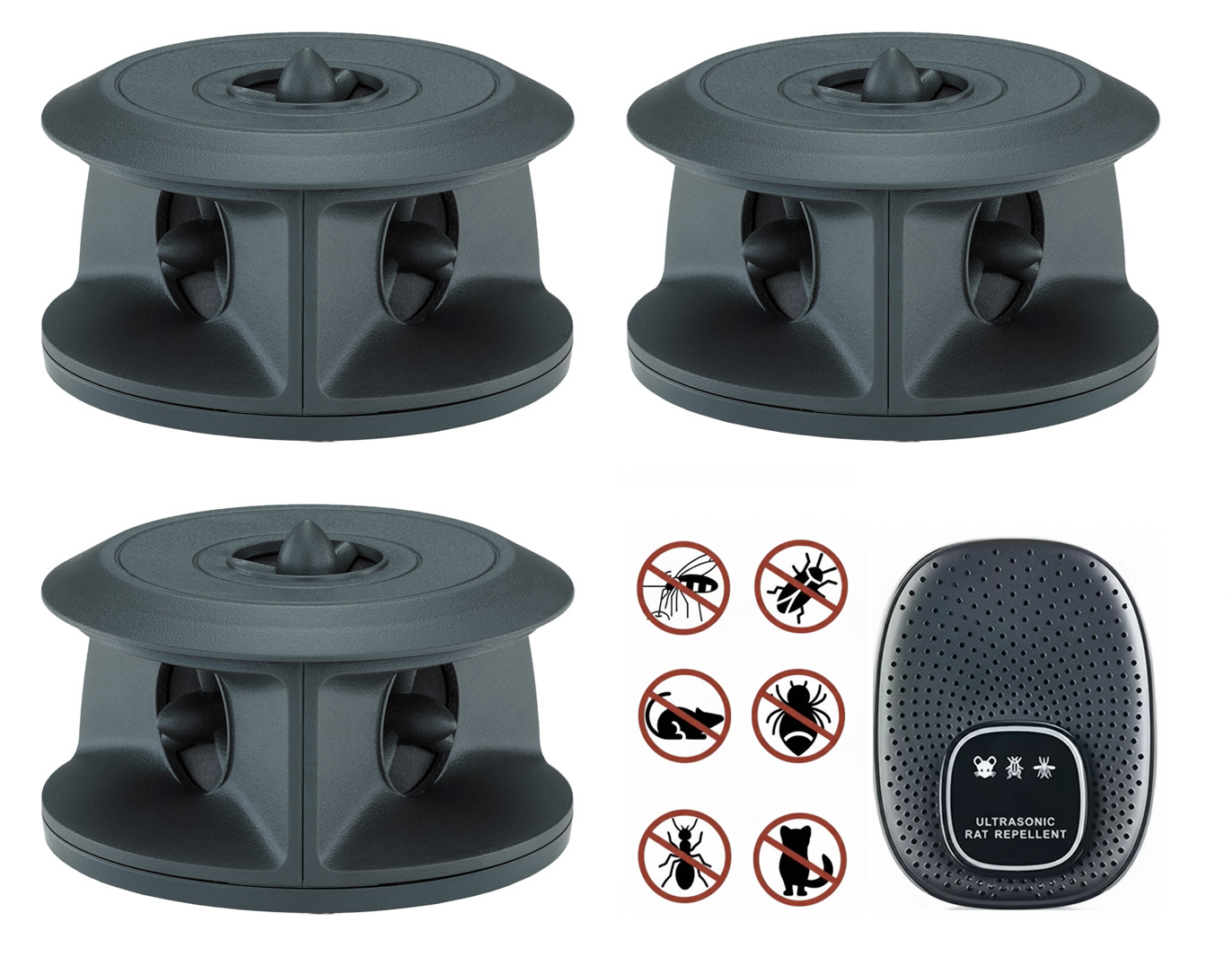 Sada 3 kusů 3D prostorových ultrazvukových odpuzovačů - Dárek zdarma -USB elektrický ultrazvukový odpuzovač kun a hlodavců