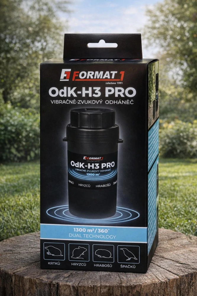 Plašič krtků a hryzců (vibrace + zvuk) – 1300 m² | OdK-H3 PRO