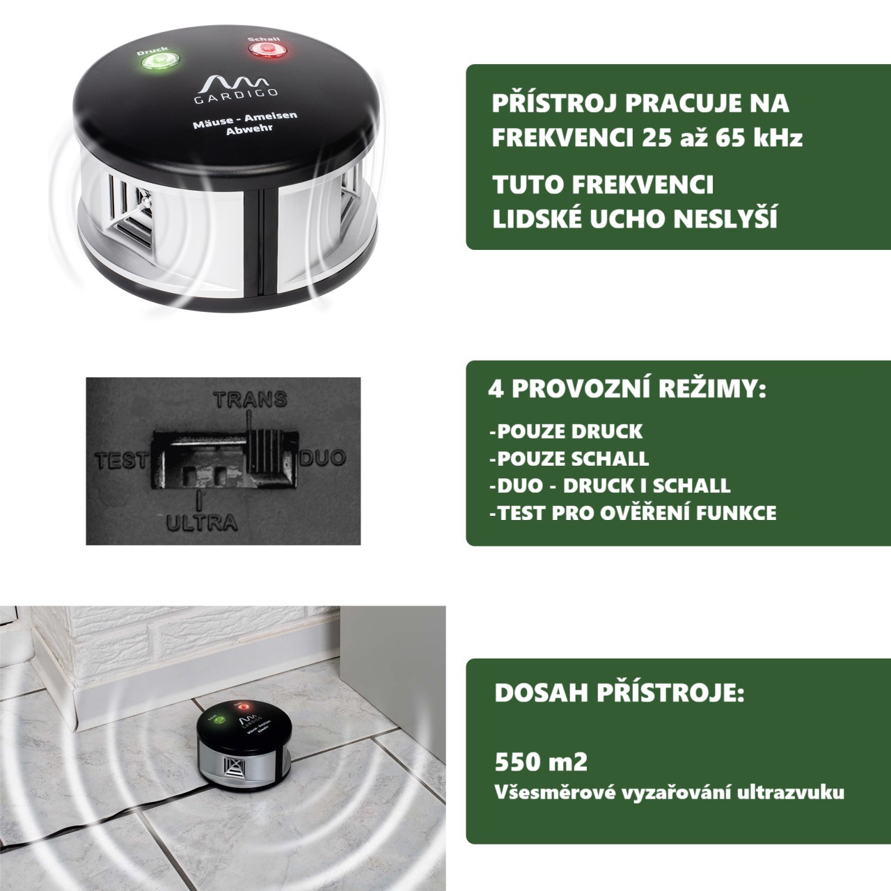 Všesměrový plašič kun a hlodavců DUO 360°